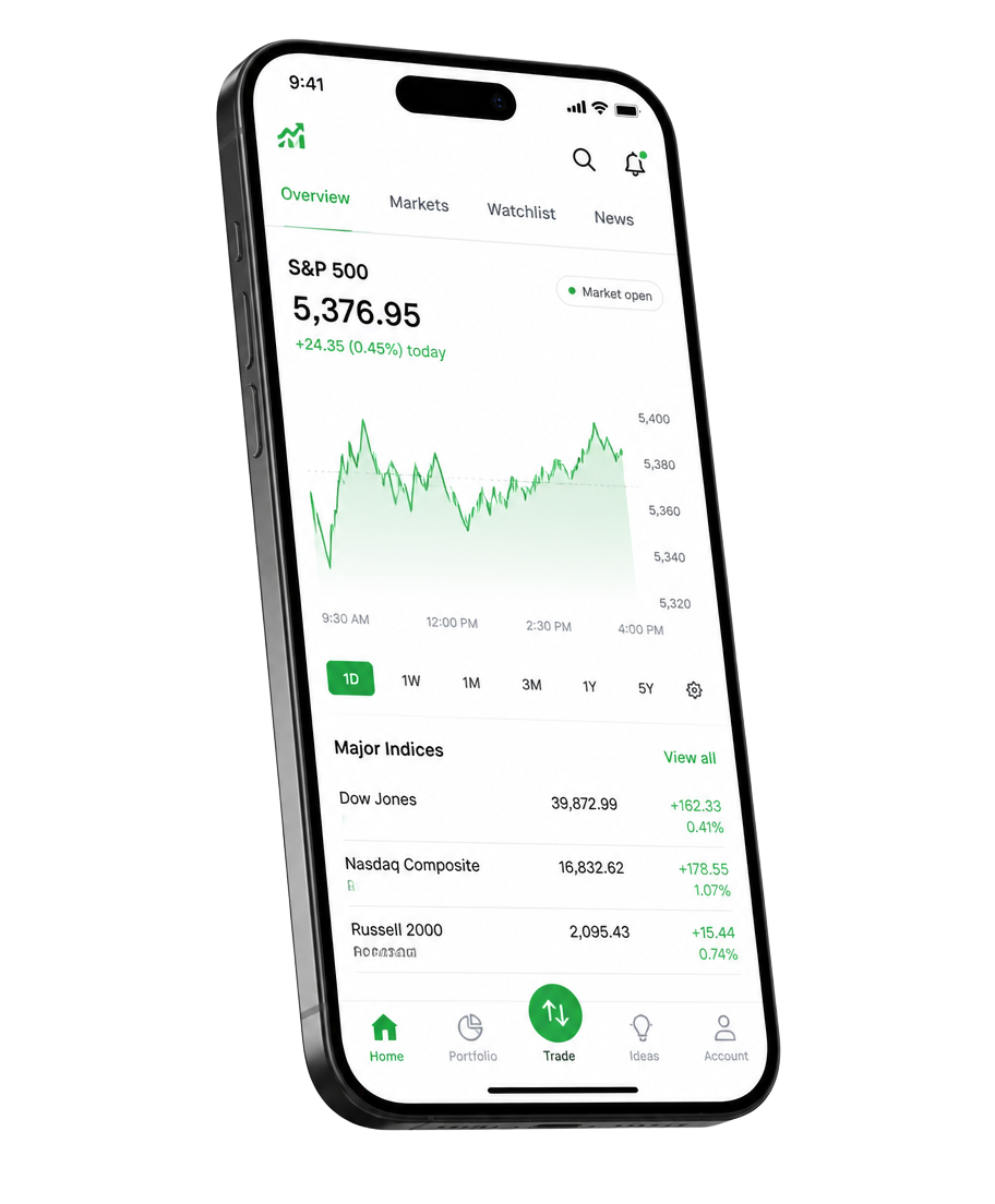 StockmanHub mobile app showing a Nigerian market overview with index performance and top gainers